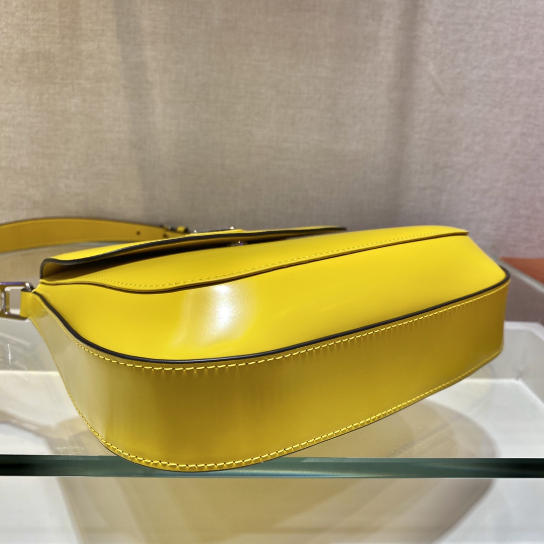 Prada Cleo Brushed Leather Shoulder Bag With Flap Yellow 1BD303